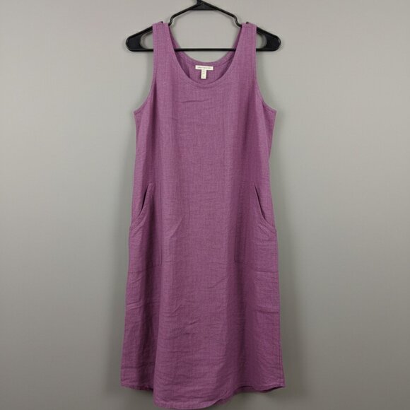 Eileen Fisher Organic Linen Sleeveless Scoop-Neck Dress, Size Large - Picture 1 of 6